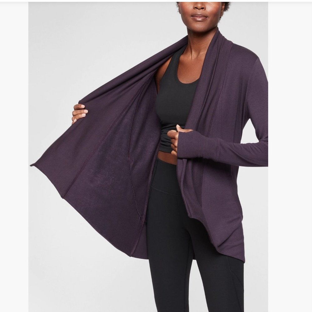 Athleta Pranayama Restore Wrap Sweater Cardigan in Wild Raisin, Size XSmall
